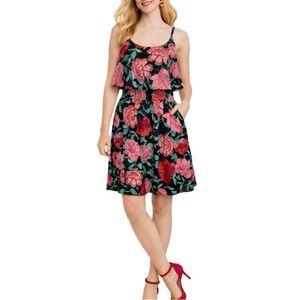 Elle, Floral Sleeveless Dress with ruffle top  , Size M